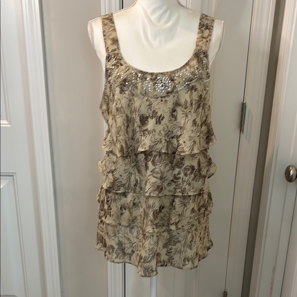 Lane Bryant Cream Tan Ruffled Tiered Tank Top Size 14
